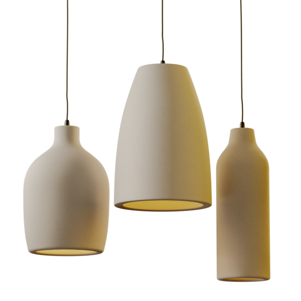 Tavandan sarkan üç beyaz lamba. Ortadaki armatür en uzun olanı. Alt fikstür en kısadır.