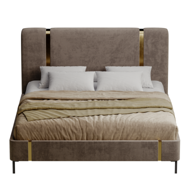 Kahverengi yatak başlıklı ve beyaz yastıklı bir yatak. Yatak yapılmamış. Yatağın üzerinde iki yastık var.