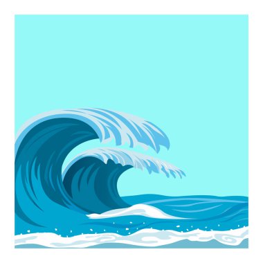 Okyanusta büyük dalgalar, vektör çizimi, illüstrasyon.