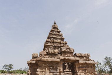 Çan kulesi ve küçük çatısı olan büyük bir bina. Bina ağaçlarla çevrili. Gökyüzü açık ve mavi