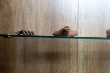 Chennai, Tamil Nadu, Hindistan - 02.07.2025: Rafta duran kahverengi bir kaplumbağa heykeli. Kaplumbağa çamurdan yapılmıştır. Chennai 'de.