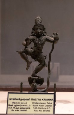 Chennai, Tamil Nadu, Hindistan - 02.07.2025: boynunda yılan olan bir adamın heykeli. Heykelin adı Kaliya Krishna. Chennai 'de.