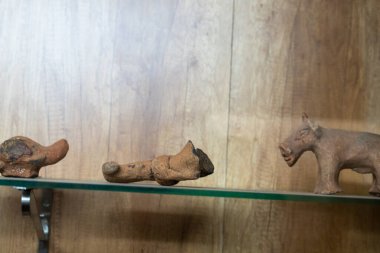 Chennai, Tamil Nadu, Hindistan - 02.07.2025: Rafta üç heykel var. Biri kaplumbağa, biri ayı, ve biri de insan. Chennai 'de.