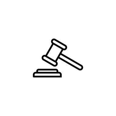 Gavel ikon vektör çizimi. Yargıç tokmak işareti ve sembol. Kanun simgesi. Açık arttırma çekici