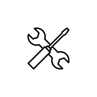 Onarım araçları ikon vektör illüstrasyonu. araç işareti ve sembol. Simge ayarlanıyor. İngiliz anahtarı ve tornavida. Servis