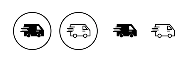 Levering Truck Pictogram Vector Illustratie Vrachtwagenbord Symbool Verzending Snelle Levering — Stockvector
