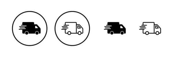 Levering Truck Pictogram Vector Illustratie Vrachtwagenbord Symbool Verzending Snelle Levering — Stockvector
