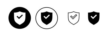 Kalkan kontrol işareti vektör illüstrasyonu. Koruma onayı işareti. Sigorta simgesi