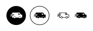 Teslimat kamyonu ikonu vektör çizimi. Teslimat kamyonu işareti ve sembol. Hızlı dağıtım simgesi gönderiliyor