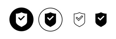 Kalkan kontrol işareti vektör illüstrasyonu. Koruma onayı işareti. Sigorta simgesi