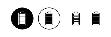 Batarya ikonu vektör çizimi. Pil şarj işareti ve sembol. pil şarj seviyesi