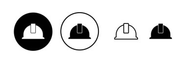 Kask simgesi vektör illüstrasyonu. Motosiklet kaskı tabelası ve sembolü. İnşaat miğferi simgesi. Güvenlik kaskı