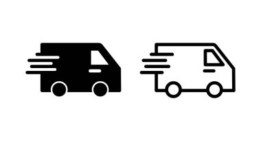 Teslimat kamyonu ikonu vektör çizimi. Teslimat kamyonu işareti ve sembol. Hızlı dağıtım simgesi gönderiliyor