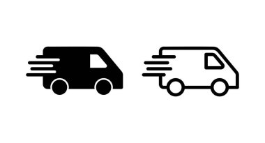 Teslimat kamyonu ikonu vektör çizimi. Teslimat kamyonu işareti ve sembol. Hızlı dağıtım simgesi gönderiliyor