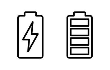 Batarya ikonu vektör çizimi. Pil şarj işareti ve sembol. pil şarj seviyesi