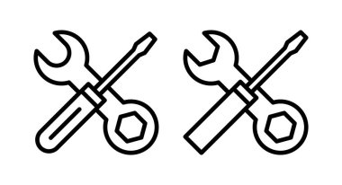 Onarım araçları ikon vektör illüstrasyonu. araç işareti ve sembol. Simge ayarlanıyor. İngiliz anahtarı ve tornavida. Servis