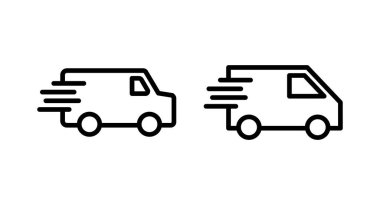 Teslimat kamyonu ikonu vektör çizimi. Teslimat kamyonu işareti ve sembol. Hızlı dağıtım simgesi gönderiliyor