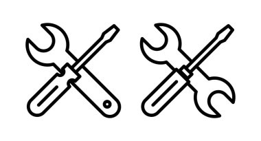 Onarım araçları ikon vektör illüstrasyonu. araç işareti ve sembol. Simge ayarlanıyor. İngiliz anahtarı ve tornavida. Servis