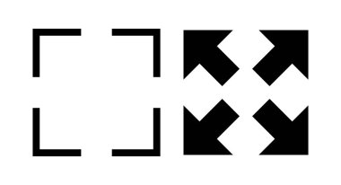 Tam Ekran Simgesi vektör illüstrasyonu. Tam ekran işareti ve simgeye genişlet. Oklar sembolü