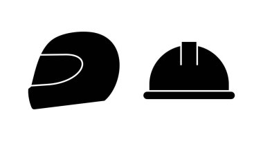 Kask simgesi vektör illüstrasyonu. Motosiklet kaskı tabelası ve sembolü. İnşaat miğferi simgesi. Güvenlik kaskı