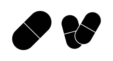 İlaç ikonu vektör illüstrasyonu. Kapsül simgesi. Uyuşturucu işareti ve sembol