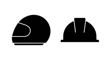 Kask simgesi vektör illüstrasyonu. Motosiklet kaskı tabelası ve sembolü. İnşaat miğferi simgesi. Güvenlik kaskı