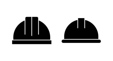 Kask simgesi vektör illüstrasyonu. Motosiklet kaskı tabelası ve sembolü. İnşaat miğferi simgesi. Güvenlik kaskı