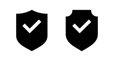 Kalkan kontrol işareti vektör illüstrasyonu. Koruma onayı işareti. Sigorta simgesi
