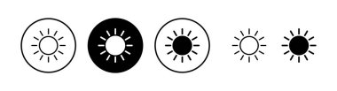 Güneş ikonu vektör illüstrasyonu. Parlaklık işareti ve sembol.