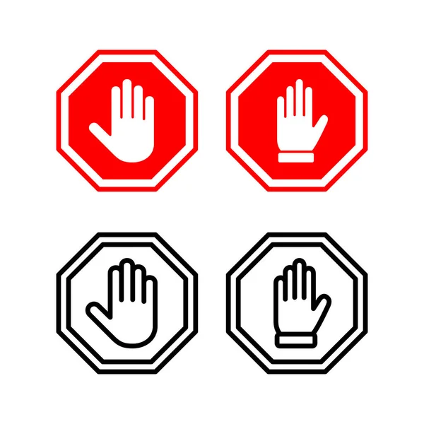 アイコンベクトル図を停止します 道路標識を止めて 手を止めてサインとシンボルを 手で停止赤の標識を入力しないでください — ストックベクタ
