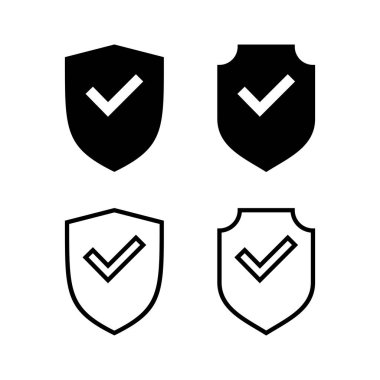 Kalkan kontrol işareti vektör illüstrasyonu. Koruma onayı işareti. Sigorta simgesi