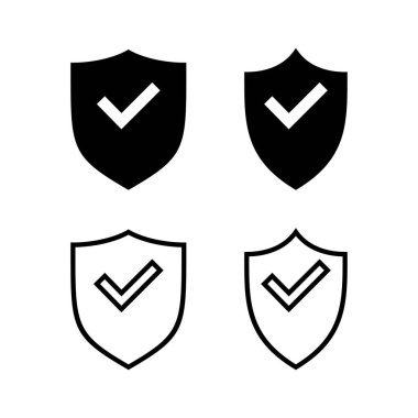 Kalkan kontrol işareti vektör illüstrasyonu. Koruma onayı işareti. Sigorta simgesi