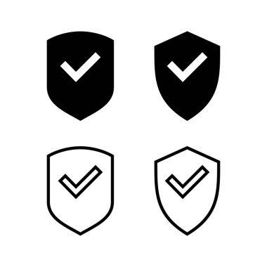 Kalkan kontrol işareti vektör illüstrasyonu. Koruma onayı işareti. Sigorta simgesi
