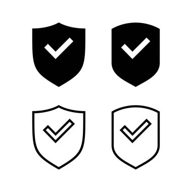 Kalkan kontrol işareti vektör illüstrasyonu. Koruma onayı işareti. Sigorta simgesi