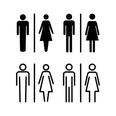 Tuvalet ikonu vektör illüstrasyonu. Kızlar ve erkekler tuvaletleri imzalar ve simgeler. Banyo tabelası. wc, tuvalet