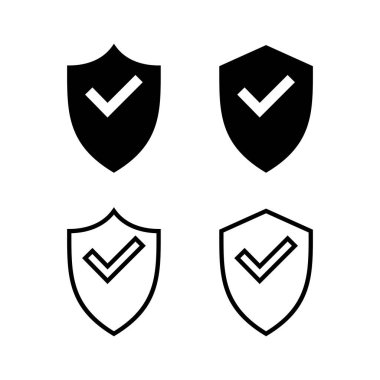 Kalkan kontrol işareti vektör illüstrasyonu. Koruma onayı işareti. Sigorta simgesi