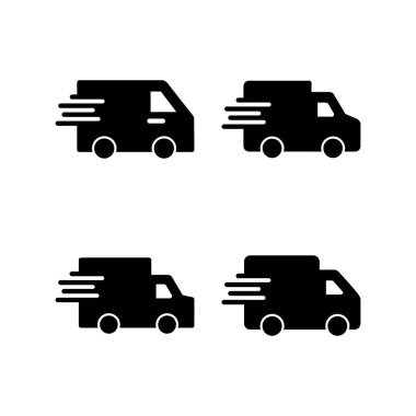 Teslimat kamyonu ikonu vektör çizimi. Teslimat kamyonu işareti ve sembol. Hızlı dağıtım simgesi gönderiliyor