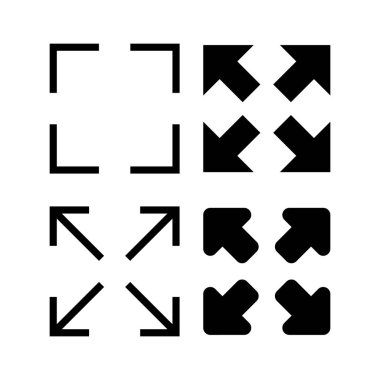 Tam Ekran Simgesi vektör illüstrasyonu. Tam ekran işareti ve simgeye genişlet. Oklar sembolü