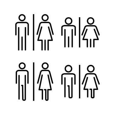 Tuvalet ikonu vektör illüstrasyonu. Kızlar ve erkekler tuvaletleri imzalar ve simgeler. Banyo tabelası. wc, tuvalet