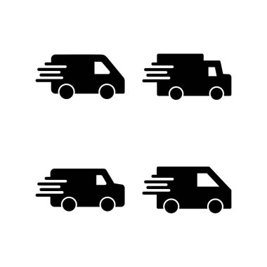 Teslimat kamyonu ikonu vektör çizimi. Teslimat kamyonu işareti ve sembol. Hızlı dağıtım simgesi gönderiliyor