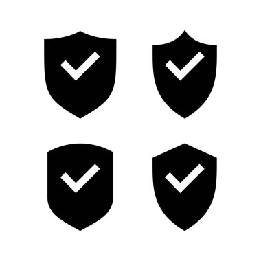 Kalkan kontrol işareti vektör illüstrasyonu. Koruma onayı işareti. Sigorta simgesi