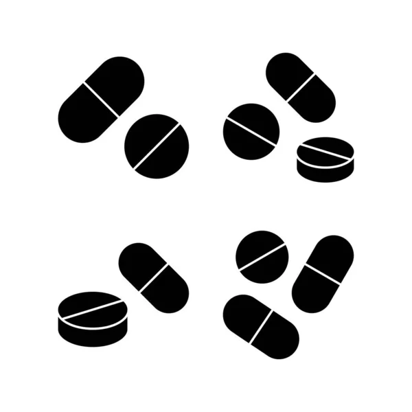 Таблетки Піктограми Векторні Ілюстрації Значок Капсули Знак Символ Наркотиків — стоковий вектор