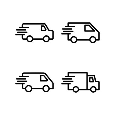 Teslimat kamyonu ikonu vektör çizimi. Teslimat kamyonu işareti ve sembol. Hızlı dağıtım simgesi gönderiliyor