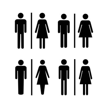 Tuvalet ikonu vektör illüstrasyonu. Kızlar ve erkekler tuvaletleri imzalar ve simgeler. Banyo tabelası. wc, tuvalet