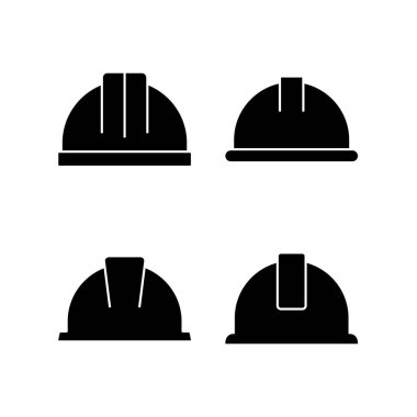 Kask simgesi vektör illüstrasyonu. Motosiklet kaskı tabelası ve sembolü. İnşaat miğferi simgesi. Güvenlik kaskı