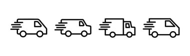 Teslimat kamyonu ikonu vektör çizimi. Teslimat kamyonu işareti ve sembol. Hızlı dağıtım simgesi gönderiliyor