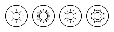 Güneş simgesi çizimi. Parlaklık işareti ve sembol.