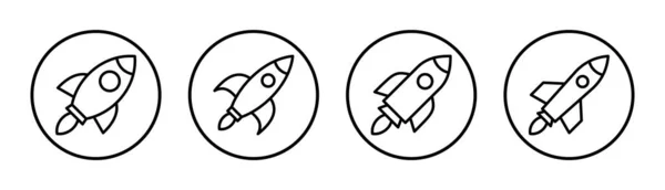 Ilustración Conjunto Iconos Cohete Signo Símbolo Inicio Icono Lanzacohetes — Archivo Imágenes Vectoriales