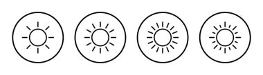 Güneş simgesi çizimi. Parlaklık işareti ve sembol.