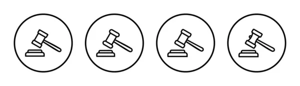 Illustration Jeu Icônes Gavel Juge Signe Symbole Marteau Icône Loi — Image vectorielle